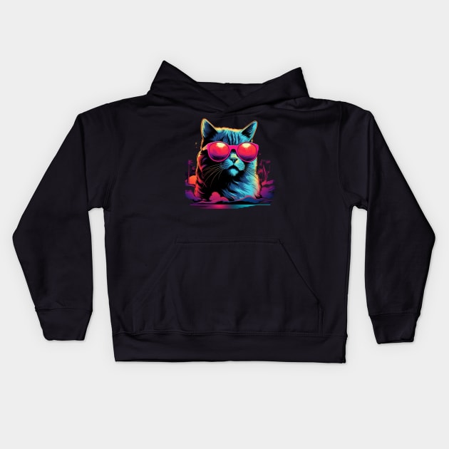 Retro Wave Burmilla Cat Shirt Kids Hoodie by Miami Neon Designs